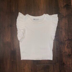 Zara White Ruffle Sleeve Top